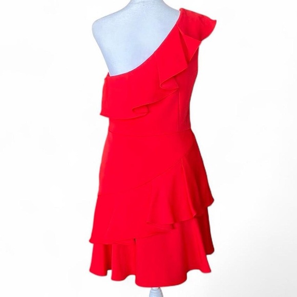 BCBG MaxAzria Red Ruffle One Shoulder Mini Dress - size 8 - Picture 2 of 9